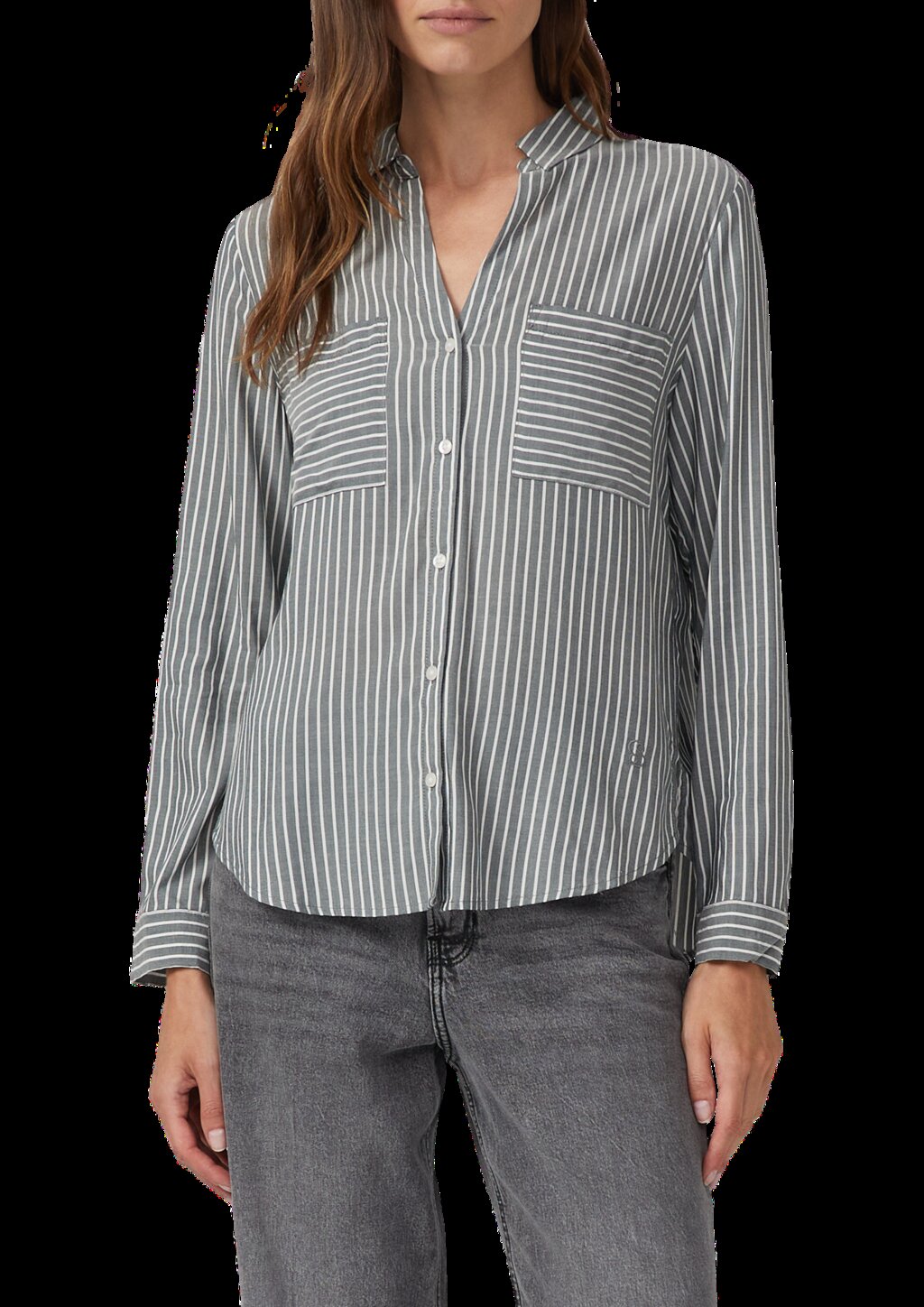 Streifenbluse mit aufgesetzten Taschen im Regular-Fit