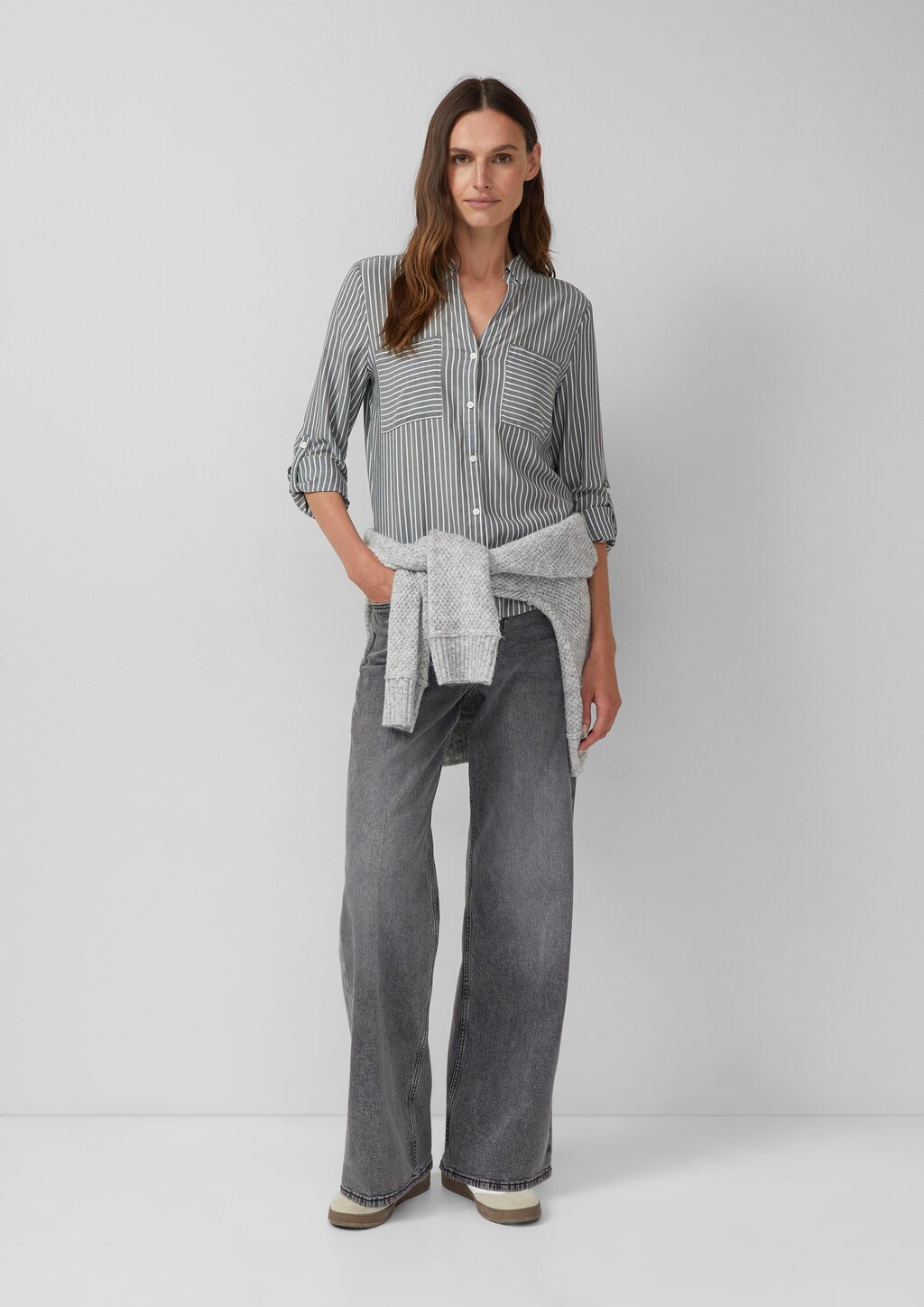 Streifenbluse mit aufgesetzten Taschen im Regular-Fit