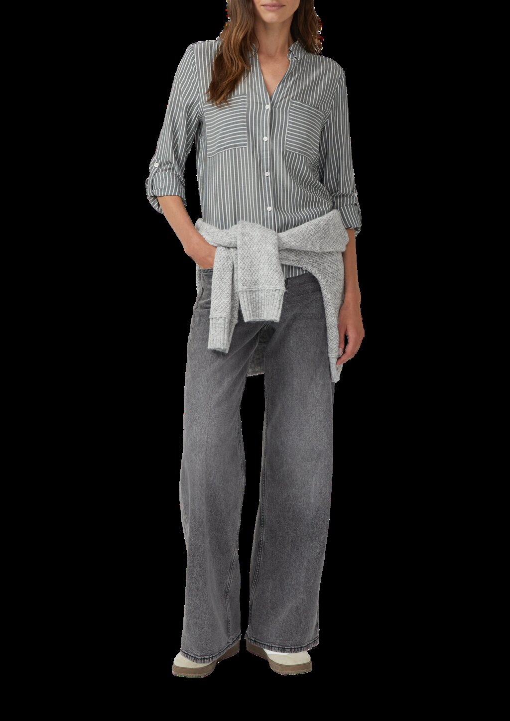 Streifenbluse mit aufgesetzten Taschen im Regular-Fit