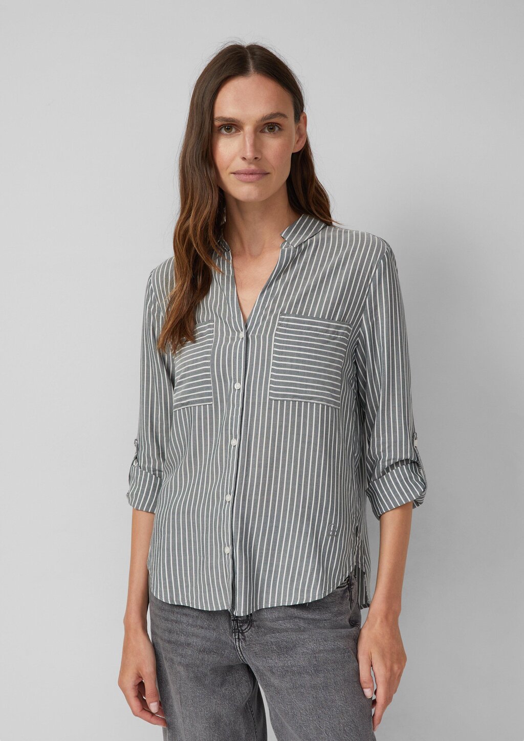 Streifenbluse mit aufgesetzten Taschen im Regular-Fit