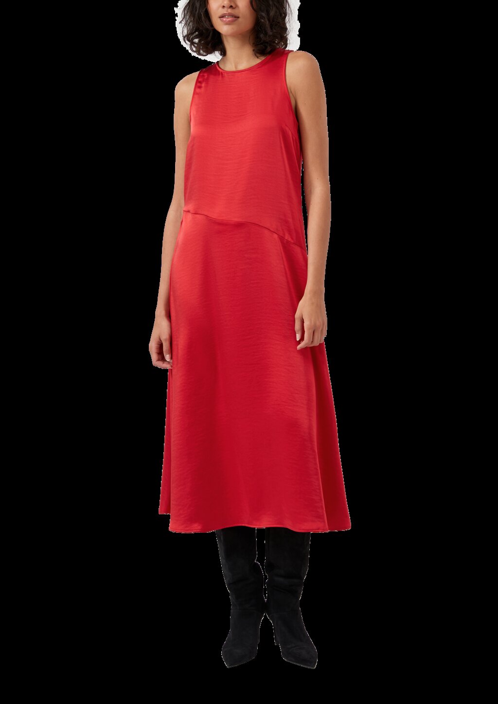 Ärmelloses Satinkleid mit diagonaler Ziernaht