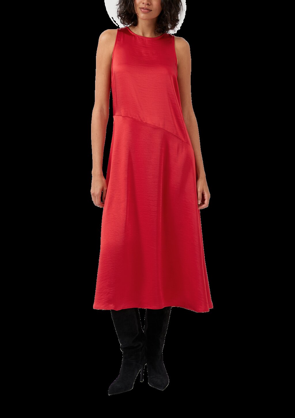 Ärmelloses Satinkleid mit diagonaler Ziernaht