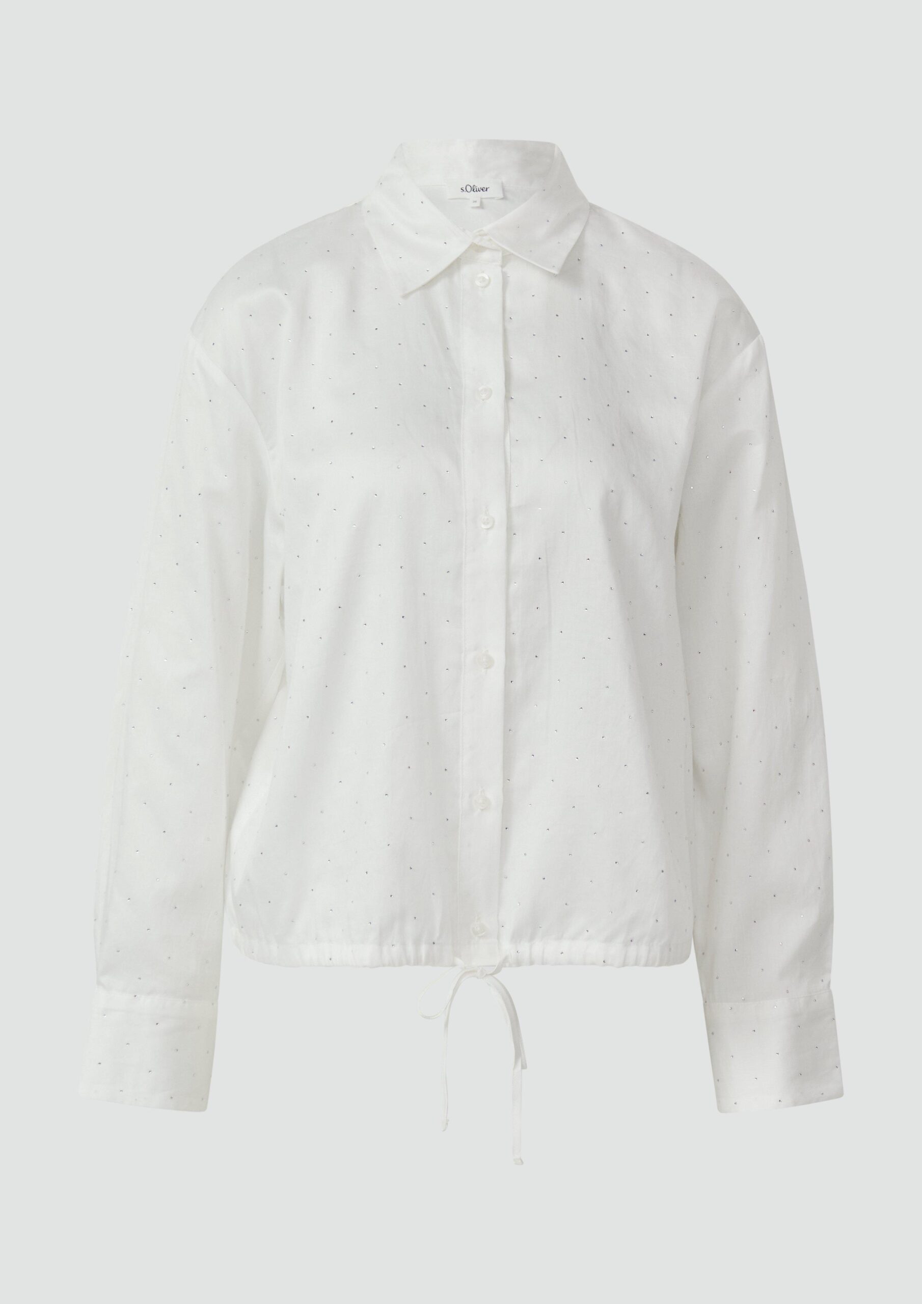 Hemdbluse mit Glitzersteinen und Schnürung am Saum