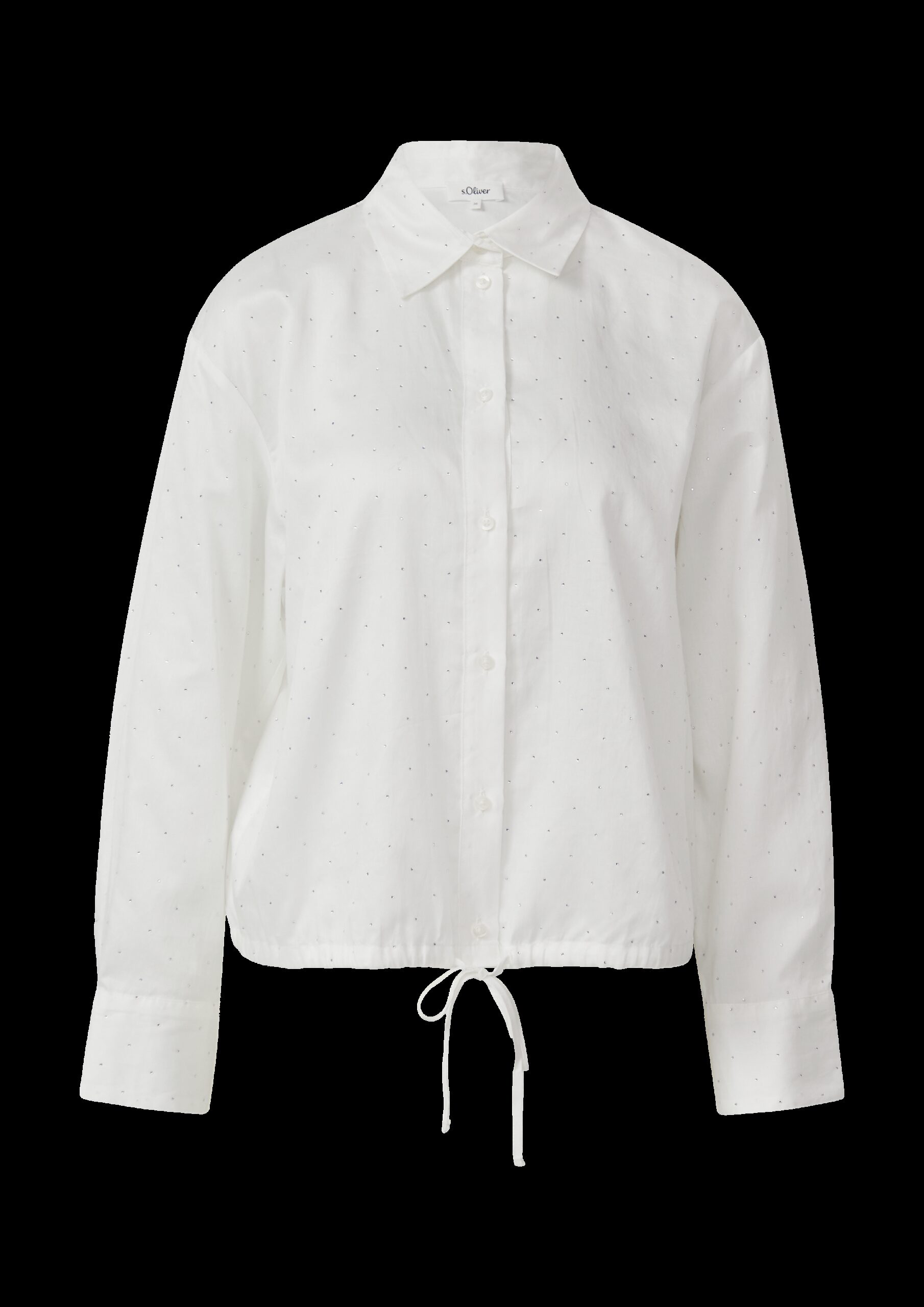 Hemdbluse mit Glitzersteinen und Schnürung am Saum