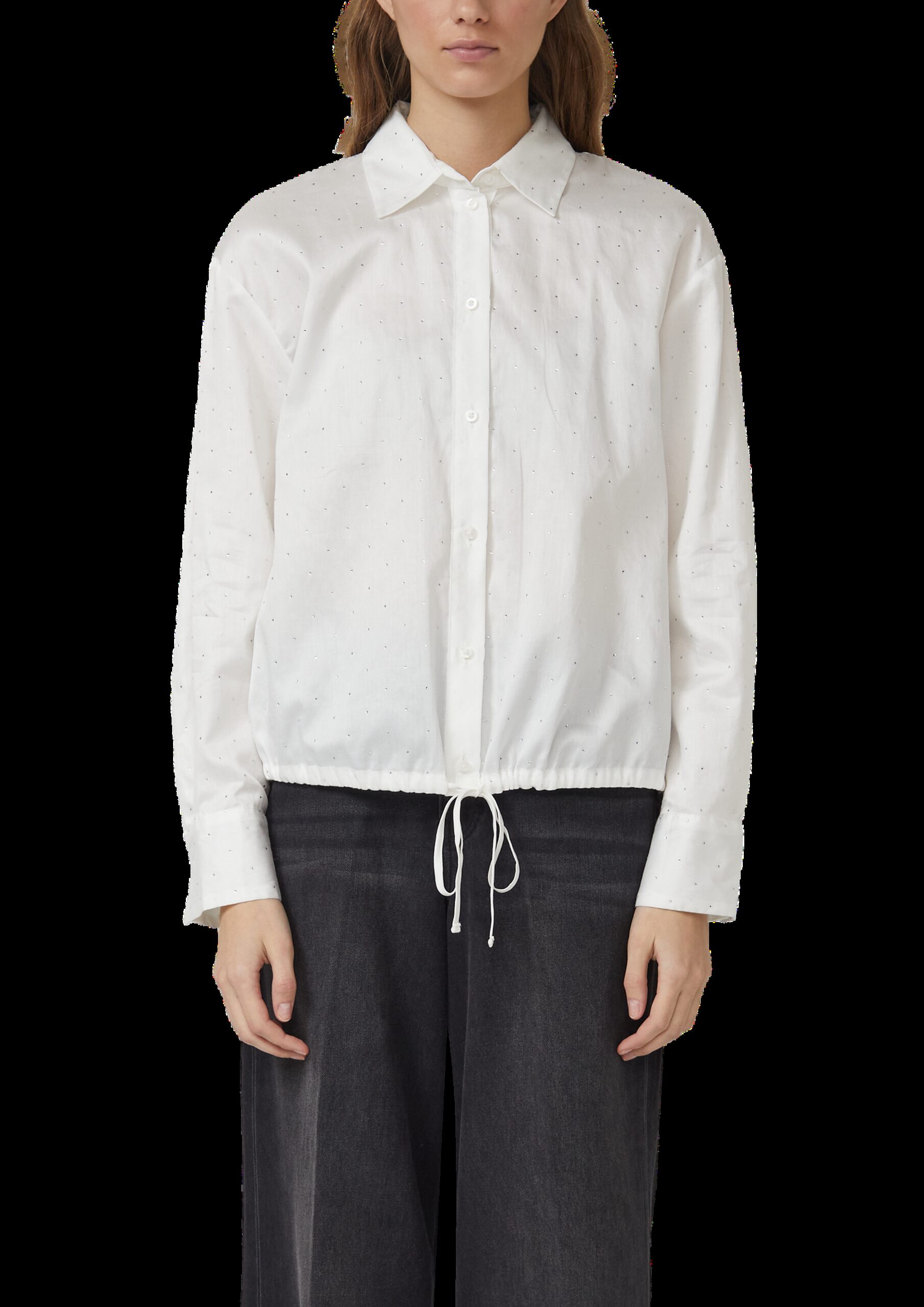 Hemdbluse mit Glitzersteinen und Schnürung am Saum