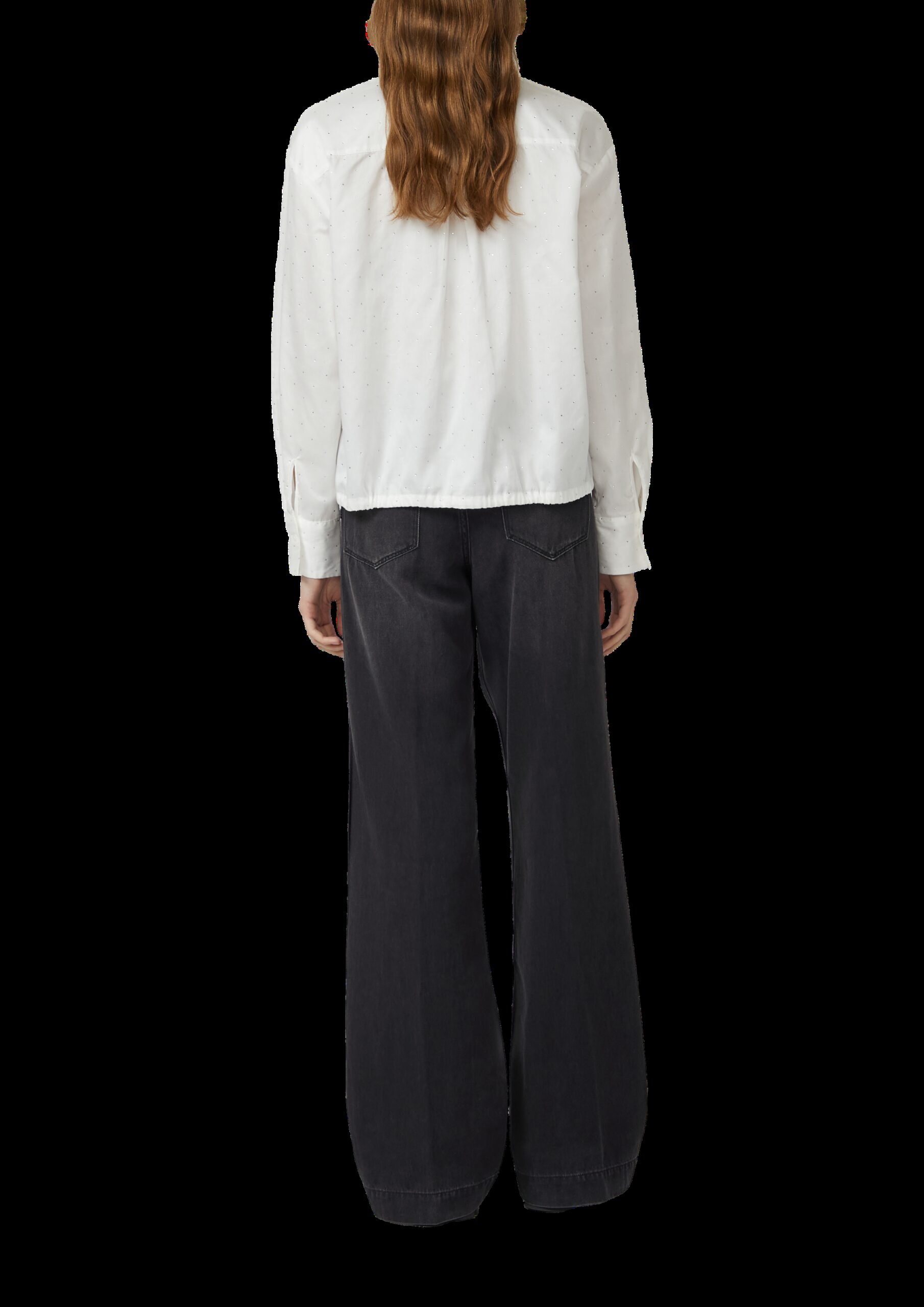 Hemdbluse mit Glitzersteinen und Schnürung am Saum