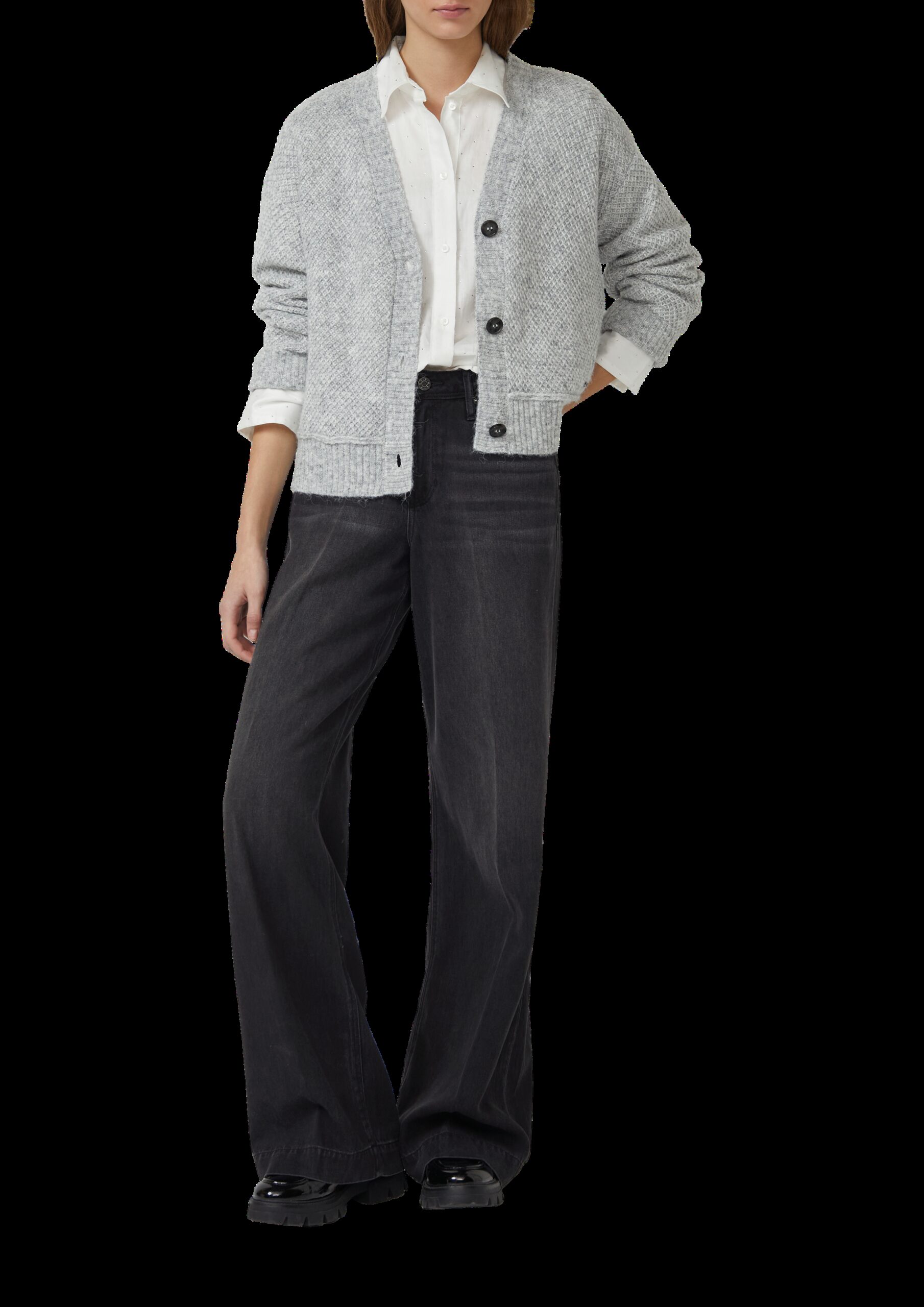 Hemdbluse mit Glitzersteinen und Schnürung am Saum