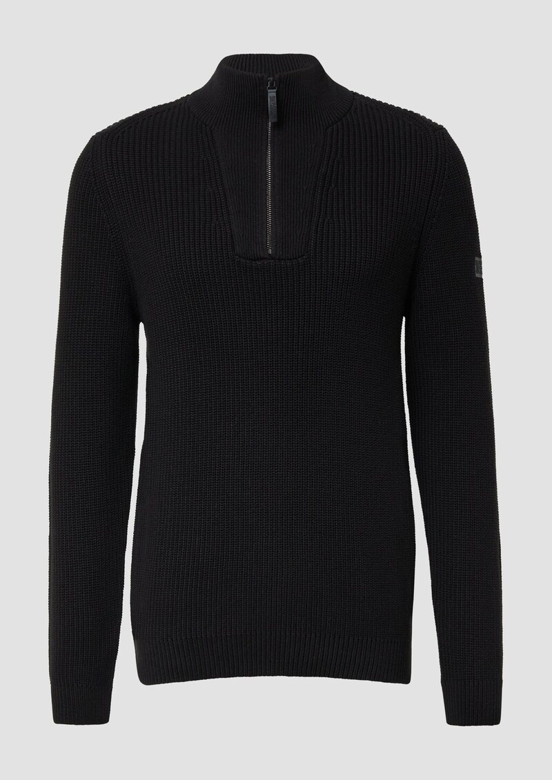 Gerippter Baumwoll-Pullover mit Troyer-Kragen