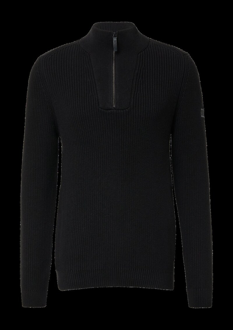 Gerippter Baumwoll-Pullover mit Troyer-Kragen