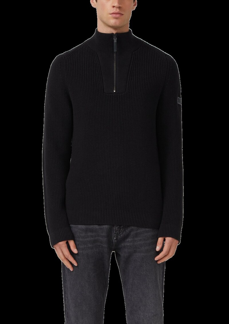 Gerippter Baumwoll-Pullover mit Troyer-Kragen