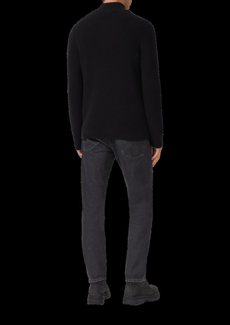 Gerippter Baumwoll-Pullover mit Troyer-Kragen