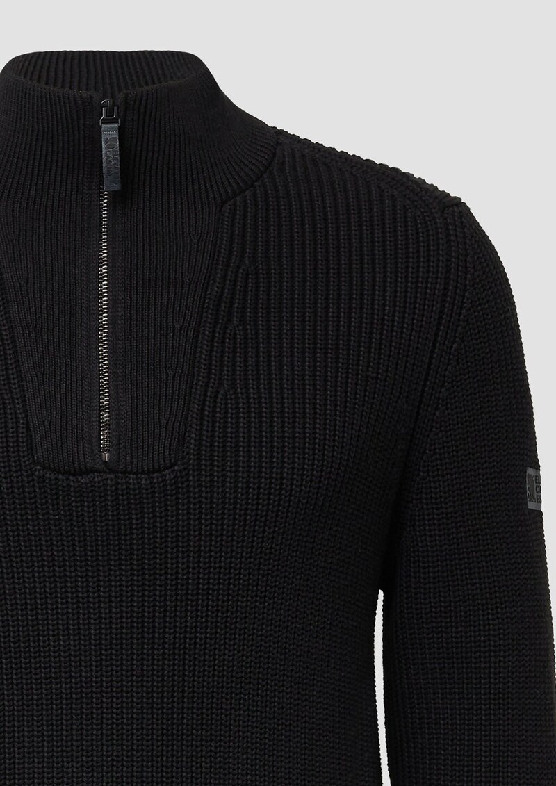 Gerippter Baumwoll-Pullover mit Troyer-Kragen