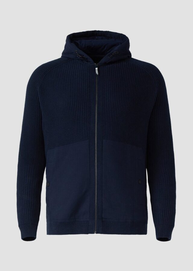 Fabricmix-Strickjacke mit Kapuze und sportiven Details