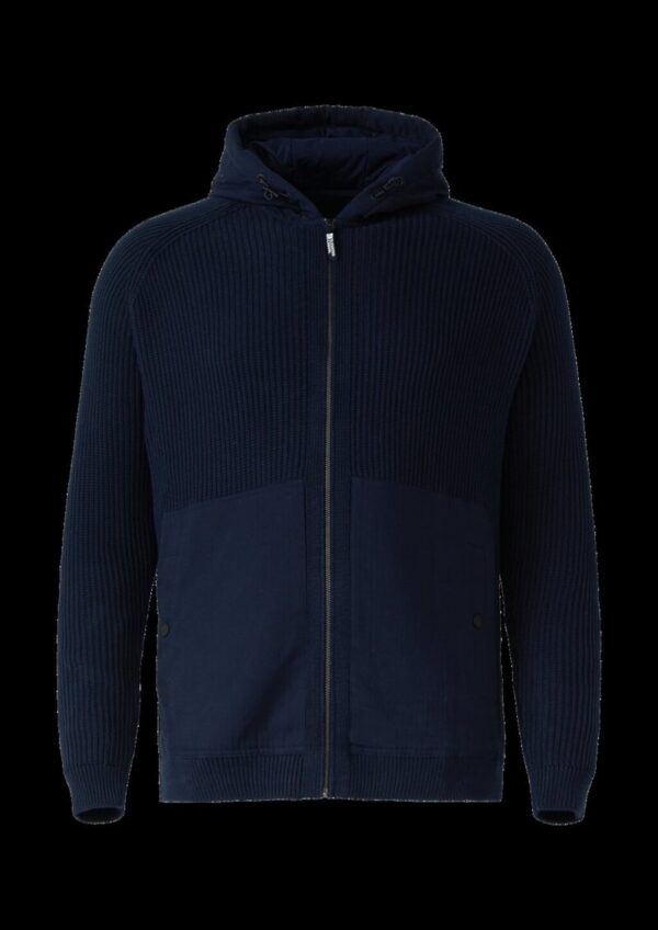 Fabricmix-Strickjacke mit Kapuze und sportiven Details