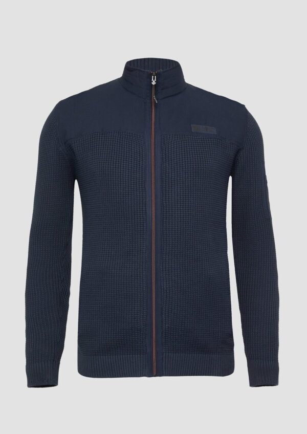 Sportive Strickjacke im Fabricmix mit Kontrastdetail