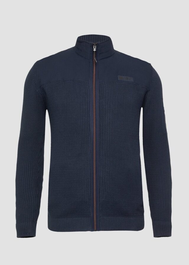 Sportive Strickjacke im Fabricmix mit Kontrastdetail