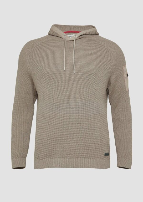 Struktur-Hoodie im Materialmix mit Ärmeltasche