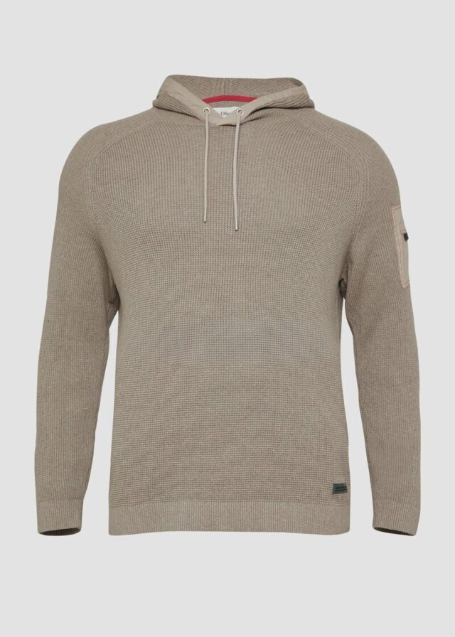 Struktur-Hoodie im Materialmix mit Ärmeltasche