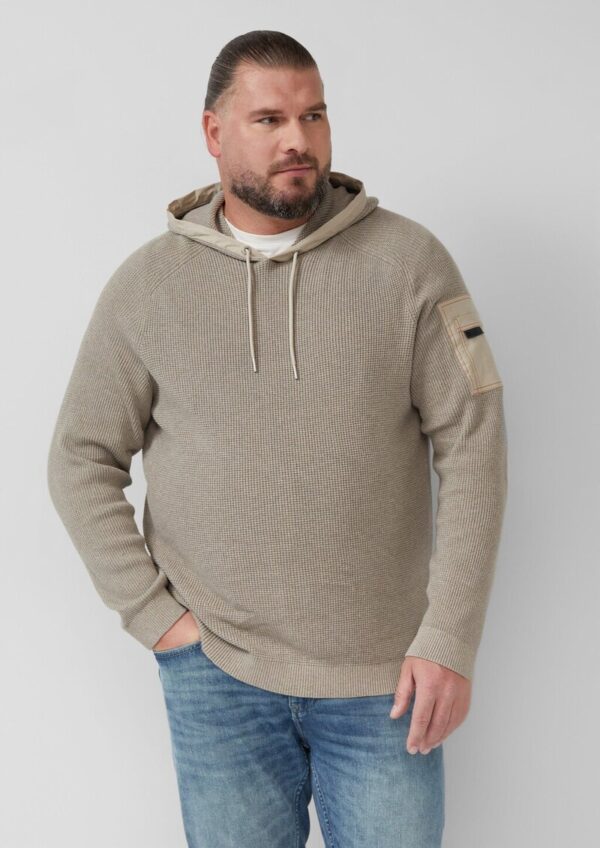 Struktur-Hoodie im Materialmix mit Ärmeltasche