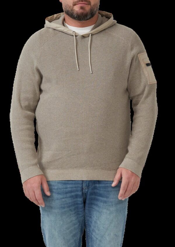 Struktur-Hoodie im Materialmix mit Ärmeltasche