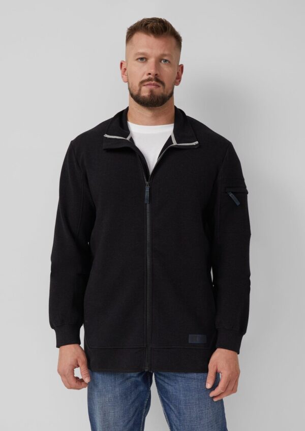 Melierte Sweatjacke mit Ärmeltasche