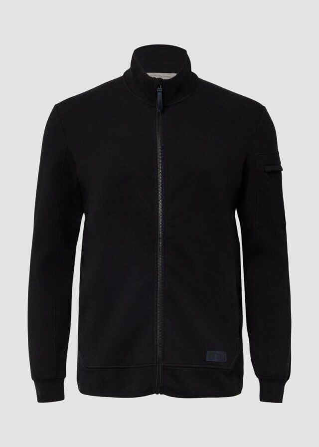 Melierte Sweatjacke mit Ärmeltasche