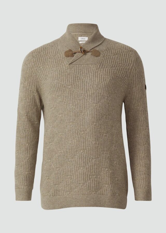 Wollmix-Pullover mit Schalkragen und Struktur