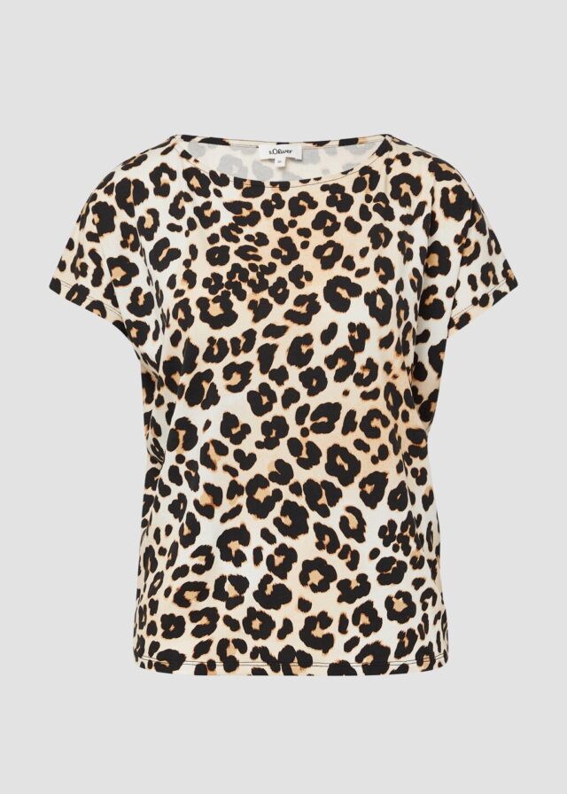 Viskosemix-T-Shirt im Relaxed Fit mit Leo-Muster