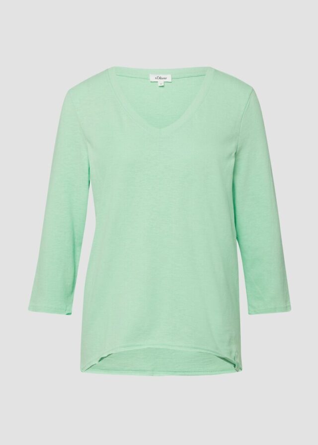 Jersey-T-Shirt mit Flammgarnstruktur und gerundetem Saum