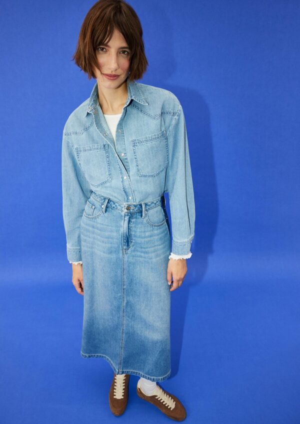 Ausgestellter Midi-Jeansrock aus Lyocellmix mit hohem Bund