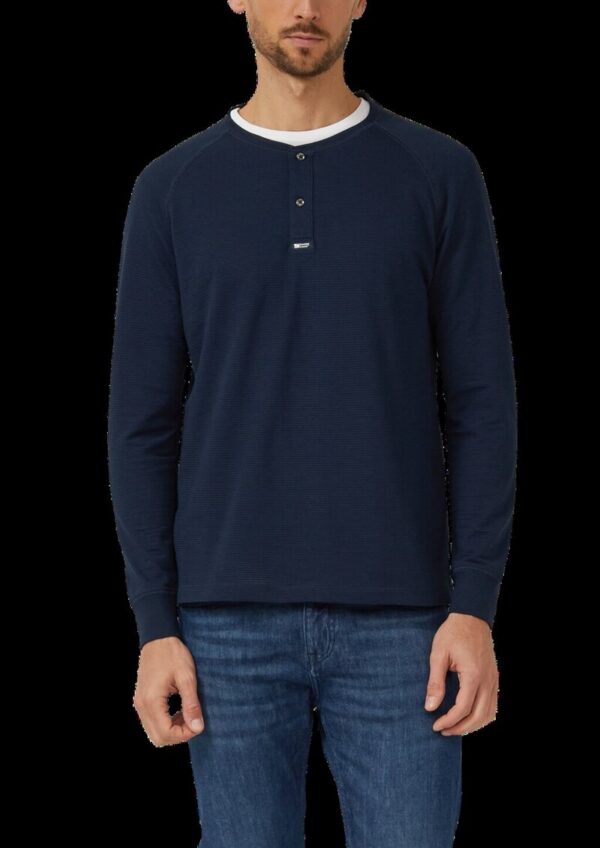 Strukturiertes Langarmshirt mit Henley-Ausschnitt