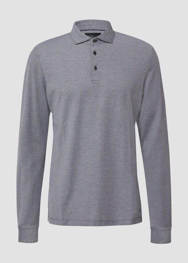 Langarm-Poloshirt in Bicolor-Optik aus Baumwoll-Piqué