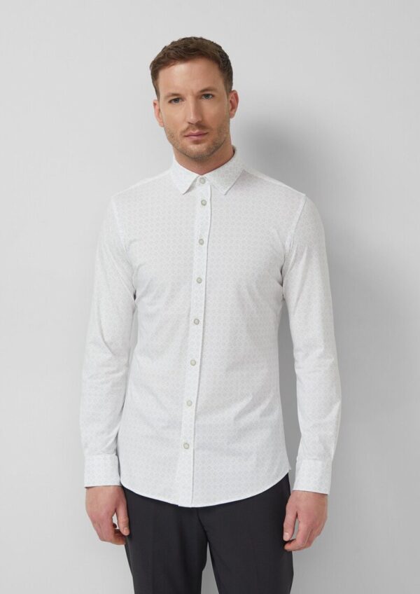 Tailored Fit: Langarmhemd aus Edeljersey mit All-over-Print