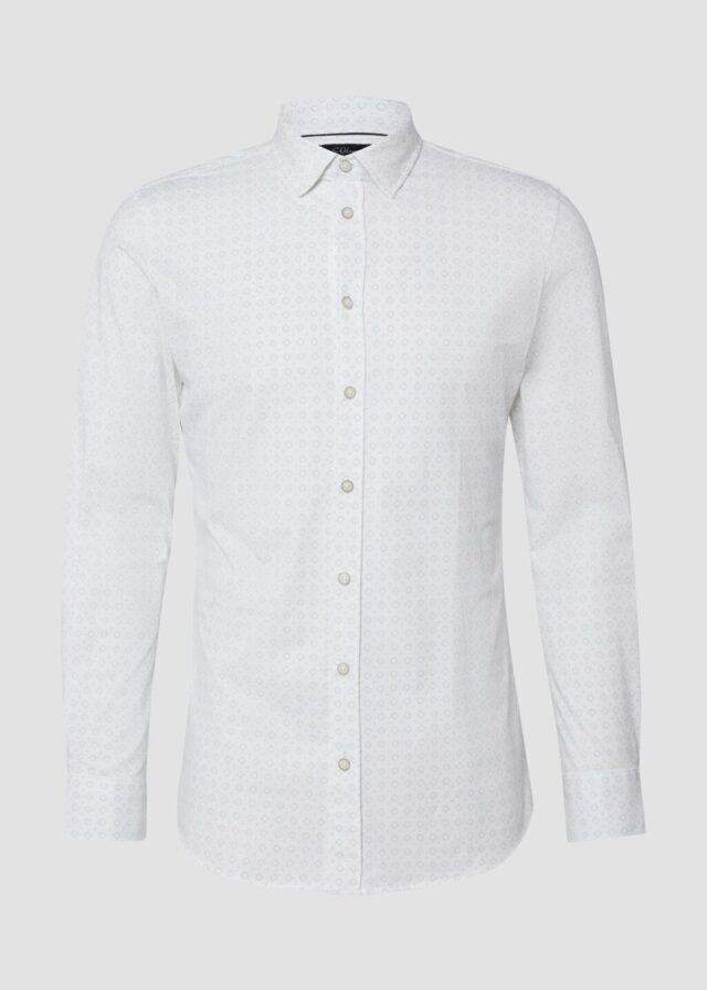 Tailored Fit: Langarmhemd aus Edeljersey mit All-over-Print