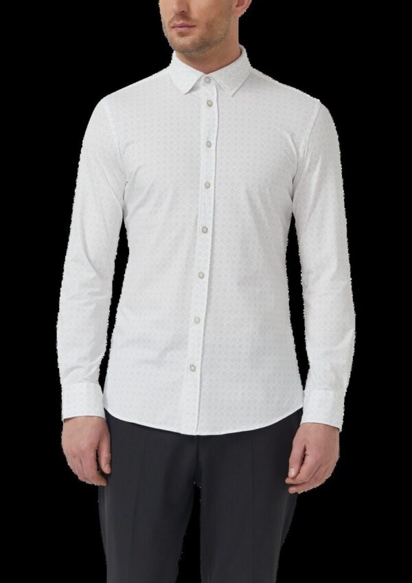 Tailored Fit: Langarmhemd aus Edeljersey mit All-over-Print