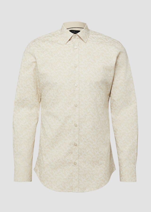 Tailored Fit: Gemustertes Langarmhemd aus Baumwollstretch