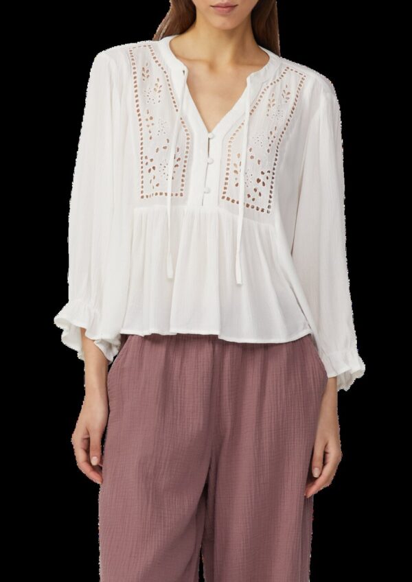 Viskosemix-Bluse mit Lochstickerei