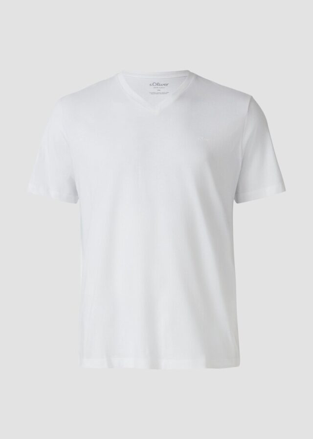 Baumwoll-T-Shirt mit V-Ausschnitt und Logoprint