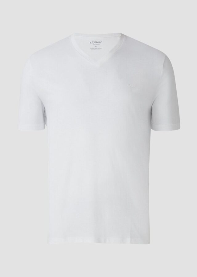 Baumwoll-T-Shirt mit V-Ausschnitt und Logoprint