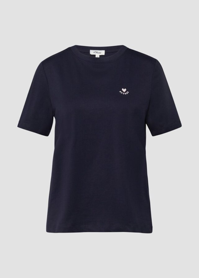 Jersey-T-Shirt im Regular Fit mit Herz-Stickerei