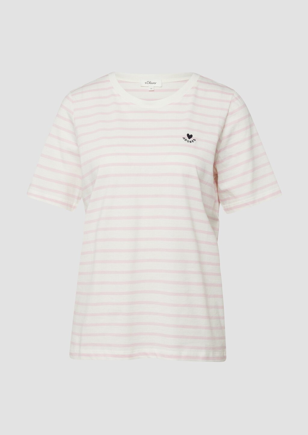 Gestreiftes Jersey-T-Shirt mit Herz-Stickerei