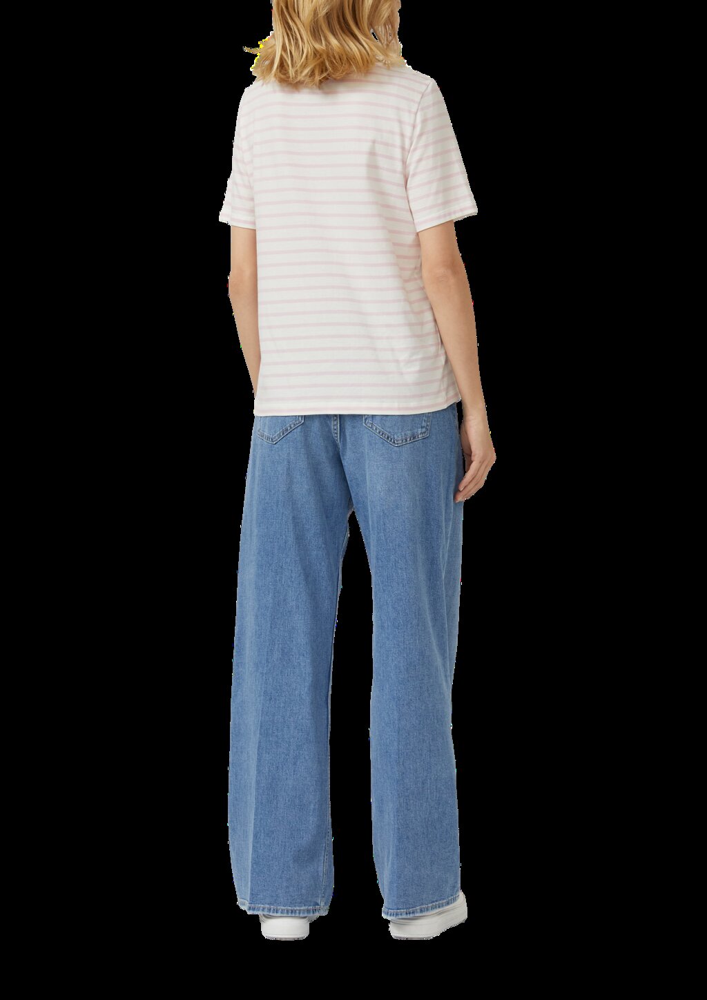 Gestreiftes Jersey-T-Shirt mit Herz-Stickerei