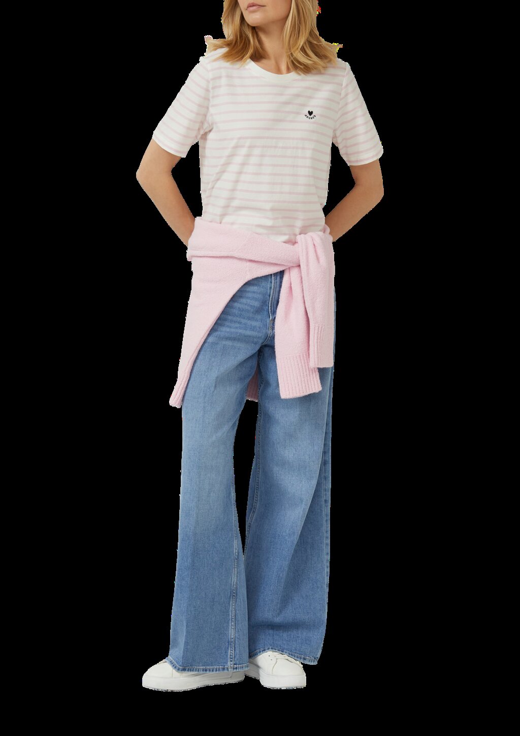 Gestreiftes Jersey-T-Shirt mit Herz-Stickerei