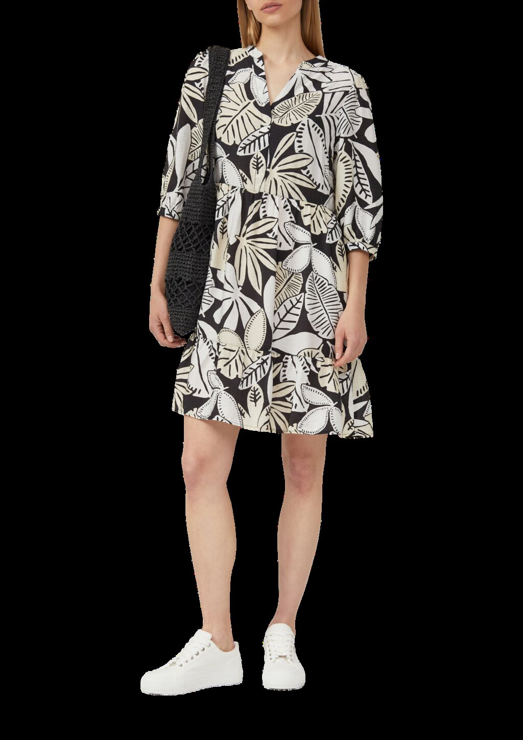 Strukturiertes Kleid aus Viskosemix mit Eingrifftaschen