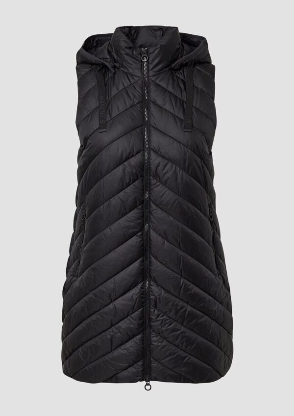 Wattierte lange Outdoor-Weste mit Kapuze