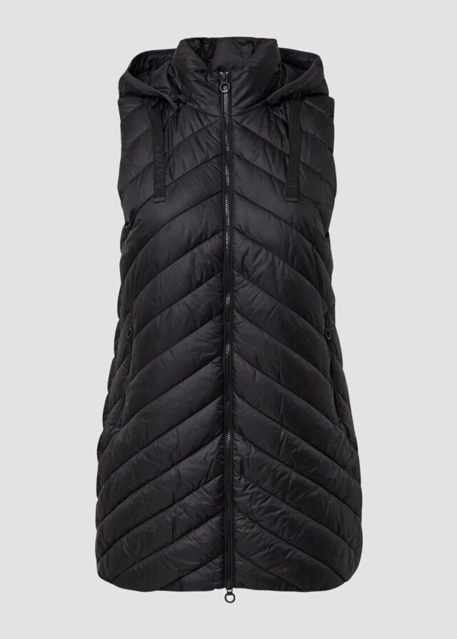 Wattierte lange Outdoor-Weste mit Kapuze