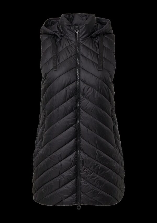 Wattierte lange Outdoor-Weste mit Kapuze