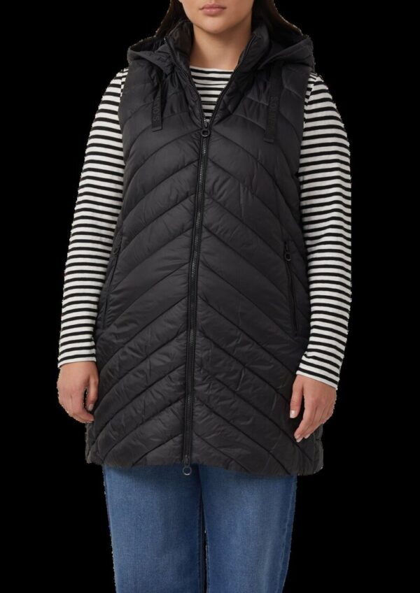 Wattierte lange Outdoor-Weste mit Kapuze