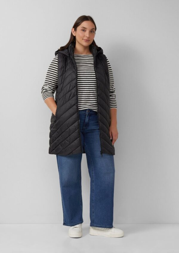 Wattierte lange Outdoor-Weste mit Kapuze