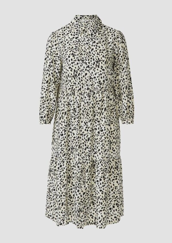 Viskosemix-Kleid mit Hemdkragen und Raffung